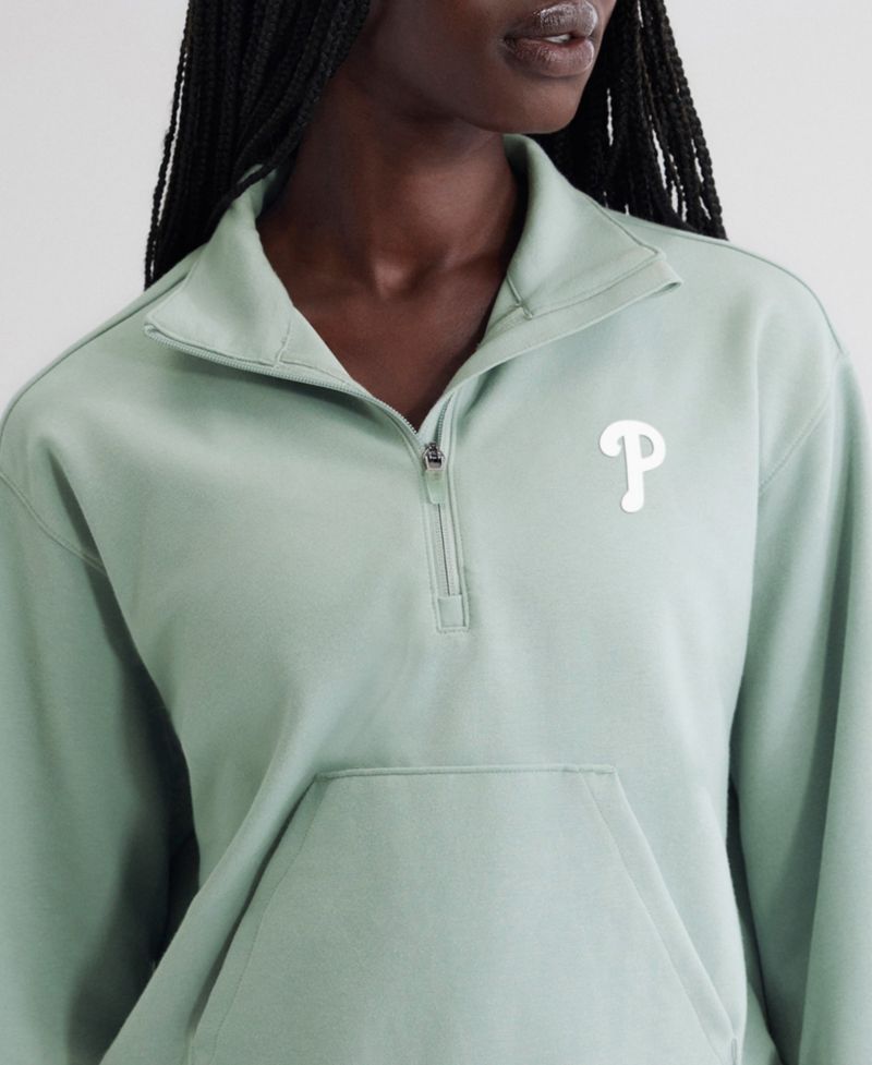 Women's Sage Green Philadelphia Phillies Oversized Clutch Tri-Blend Half-Zip Pullover Sweatshirt