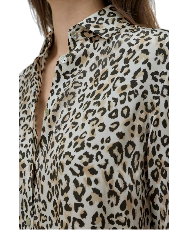Women's Long-Sleeve Leopard-Print Silk Blouse