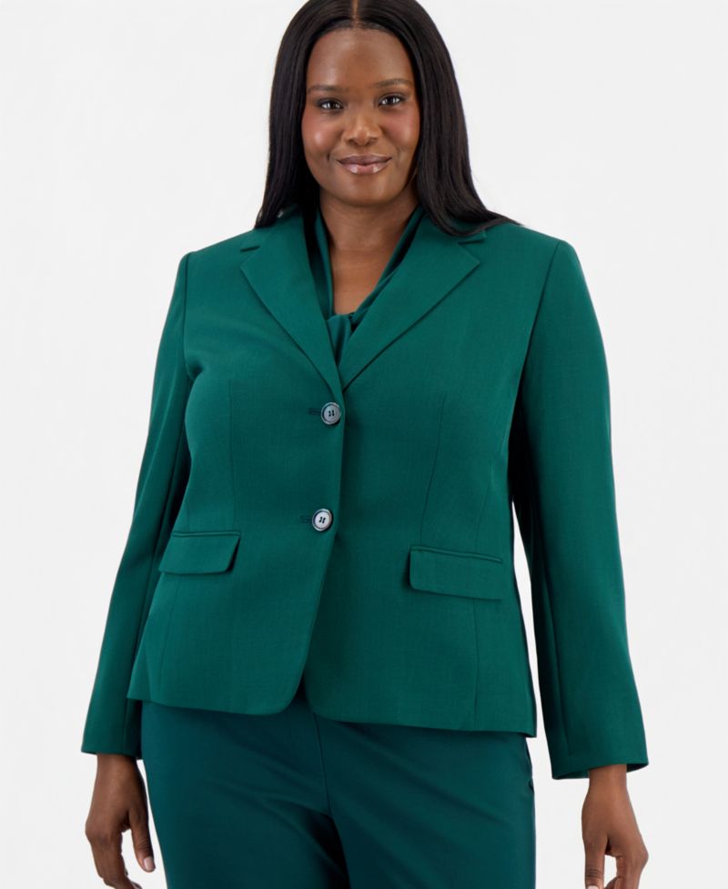 Plus Size Two-Button Flap-Pocket Blazer