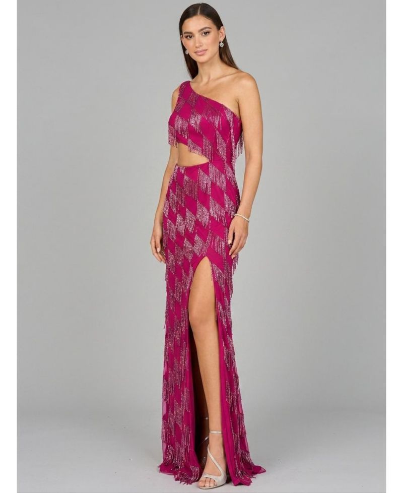 Women's One Shoulder Fringe Gown