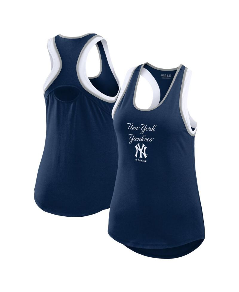Women's Navy New York Yankees Colorblock Racerback Tank Top
