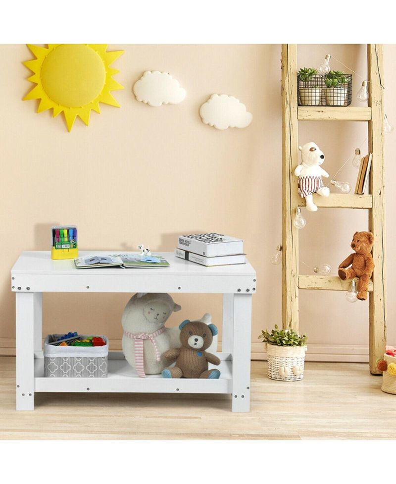 Multifunctional Wood Kids Activity Play Table with Storage Shelf