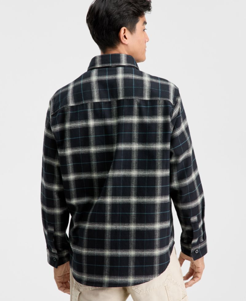 Men's Oversized-Fit Ebolt Plaid Long-Sleeve Shirt