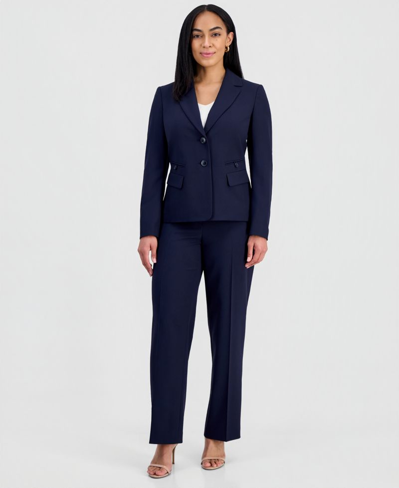 Women's Four-Pocket Jacket & Fly-Front Wide-Leg Pants Suit