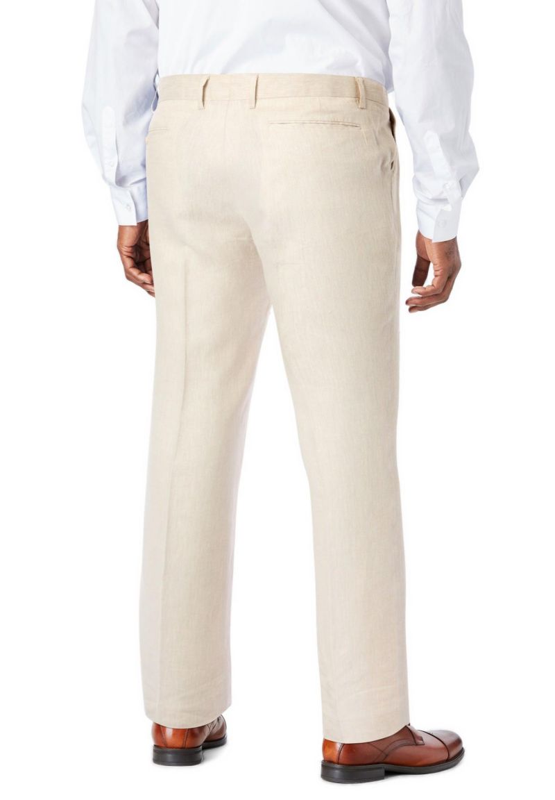 Men's Linen Blend Plain Front Dress Pants