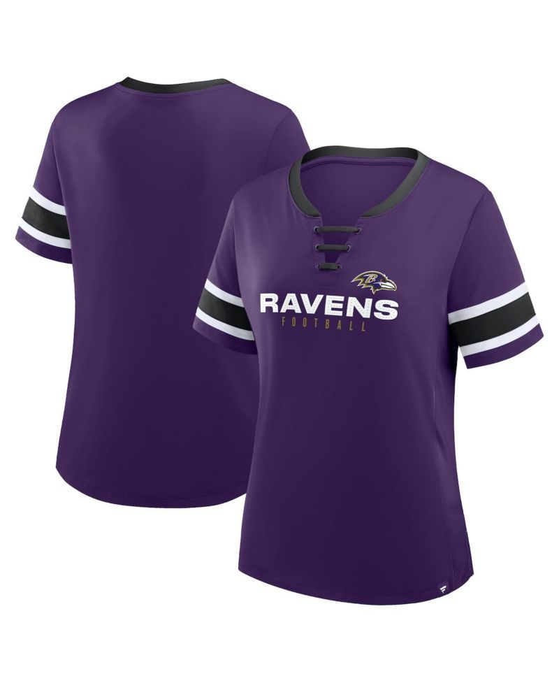 Women's Purple Baltimore Ravens Plus Size Red Zone Athena Lace-Up V-Notch Neck T-Shirt
