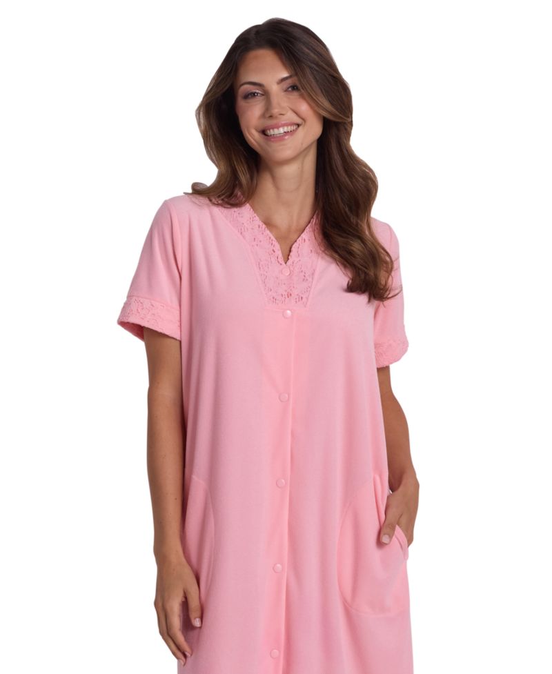 Women's Short-Sleeve Solid Short Grip Robe