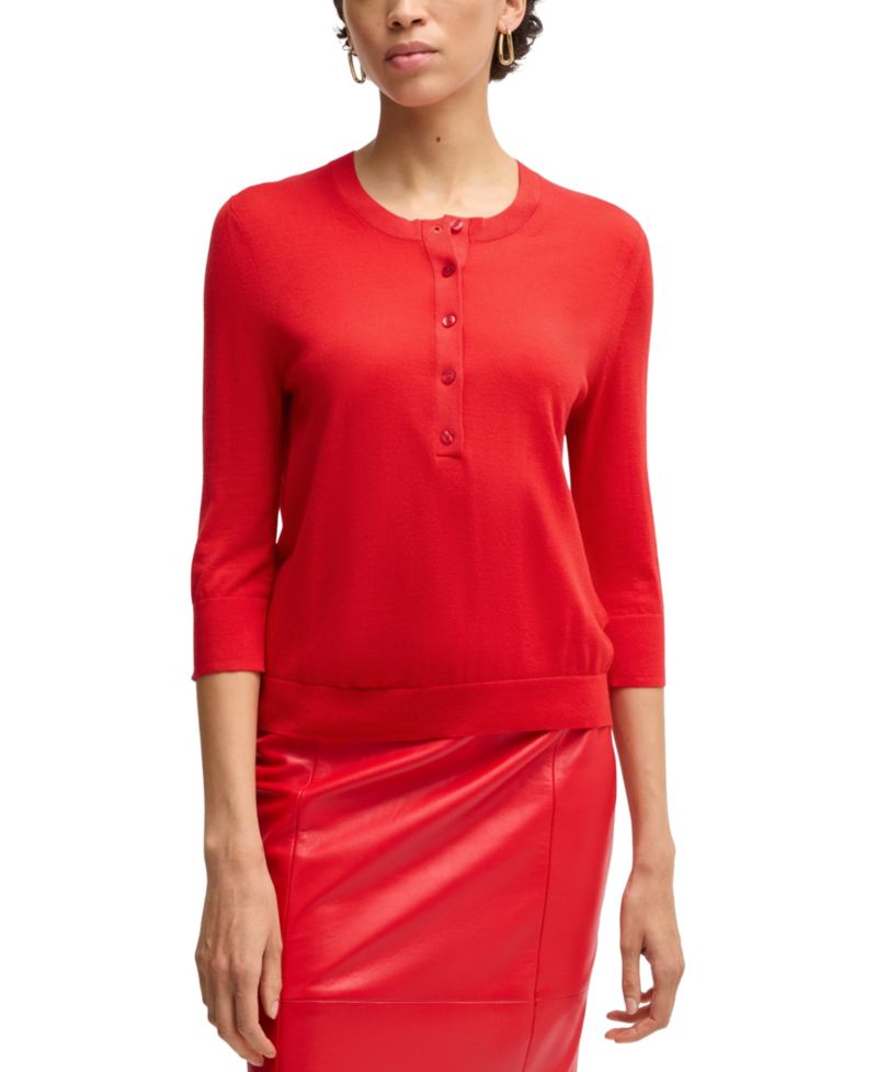 BOSS by Women's Merino Wool Henley Sweater