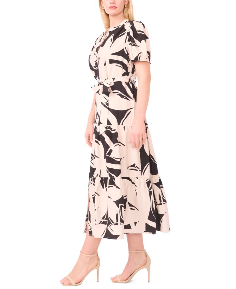 Women's Short-Sleeve Belted Maxi Dress
