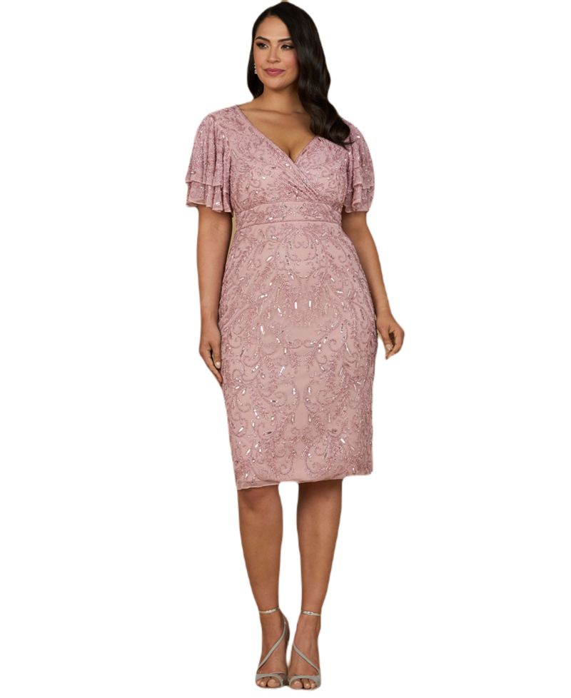 Women's Beaded Midi Dress with Cape Sleeves
