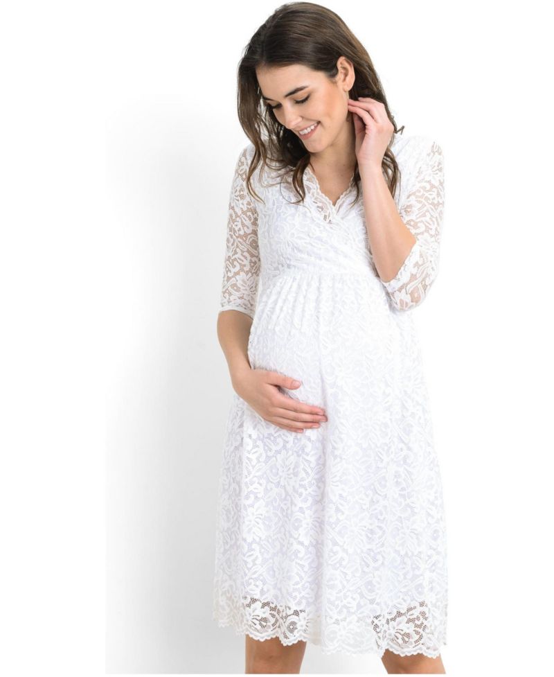 Women's Floral Lace Wrap Nursing Dress with 3/4 Sleeves