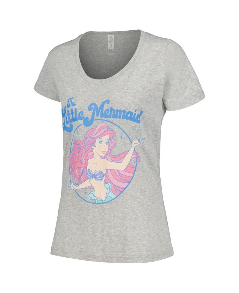 Women's Heather Gray The Little Mermaid Faded Ariel Scoop Neck T-Shirt