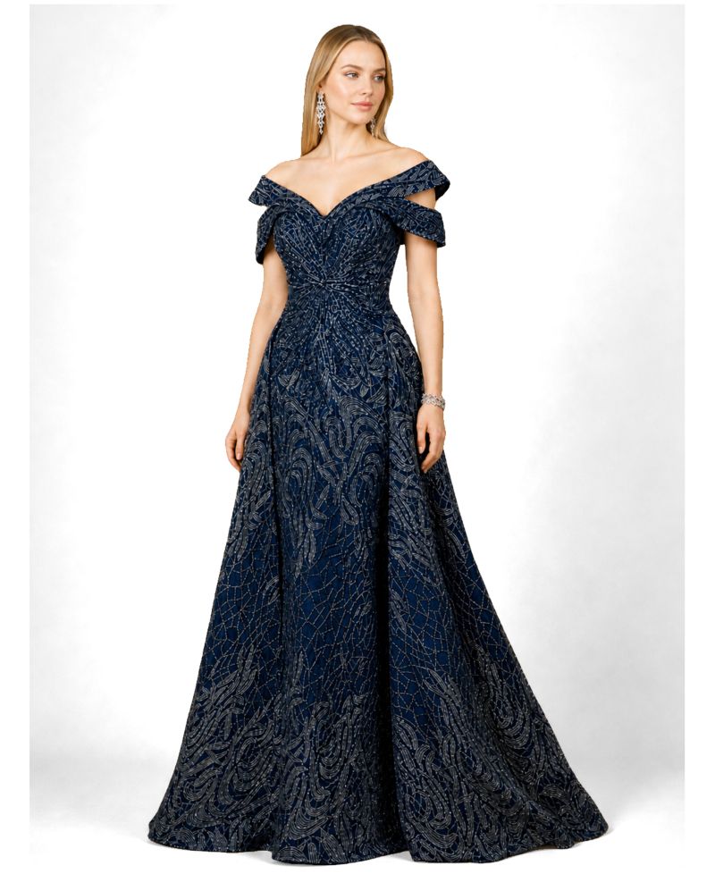 Women's Off Shoulder Mermaid Lace Gown with Overskirt