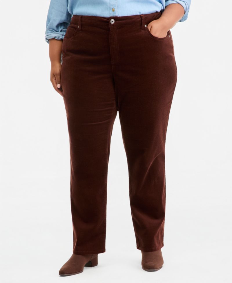Plus Size Corduroy High-Rise Straight-Leg Jeans, Macy's Exclusive