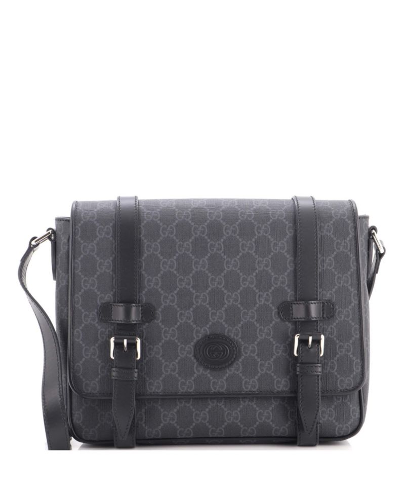 Medium Interlocking G Patch Messenger Bag GG Coated Canvas with Leather