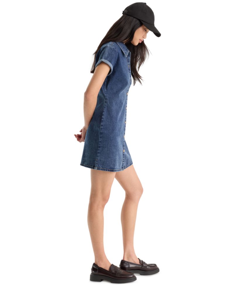 Women's Collared Denim Fit-and-Flare Polo Dress