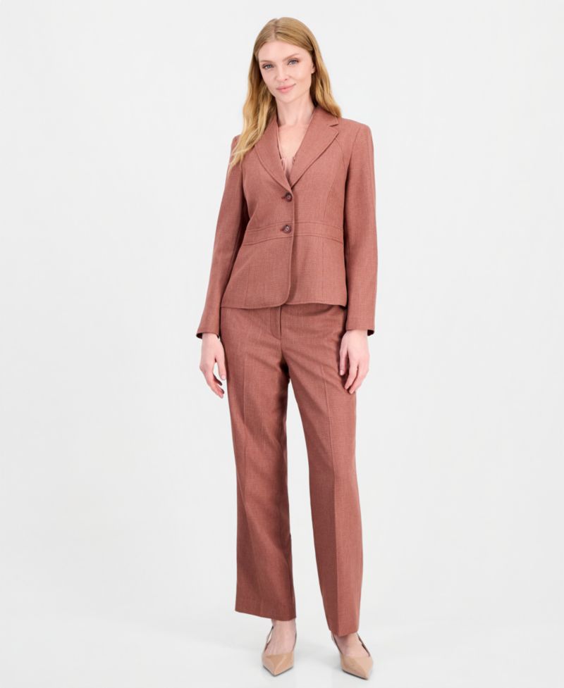 Women's Houndstooth Wide-Leg Classic Fit Jacket and Pants, 2-Piece Suit