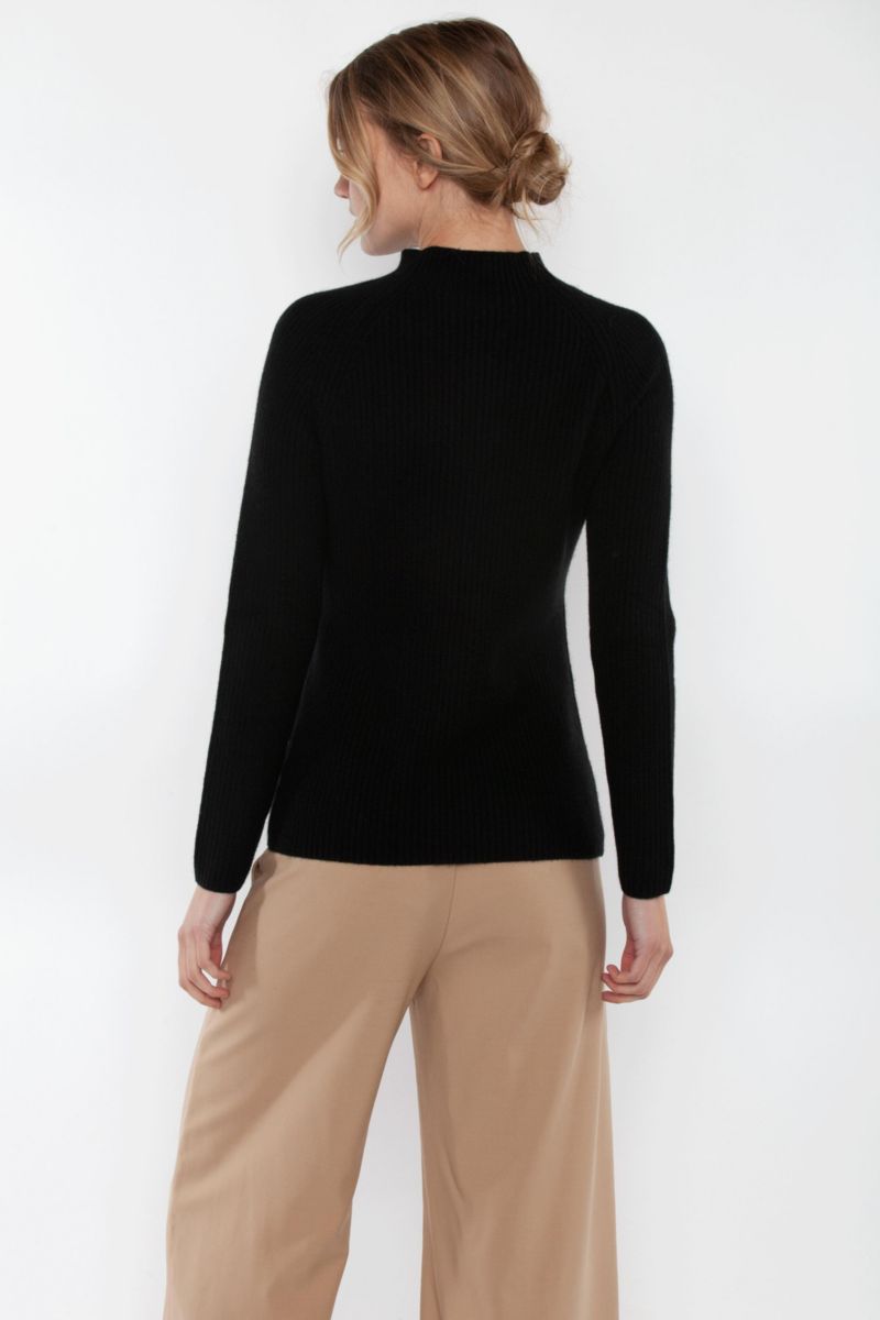 Women's 100% Pure Cashmere Long Sleeve Chunky Rib Funnel Neck Sweater