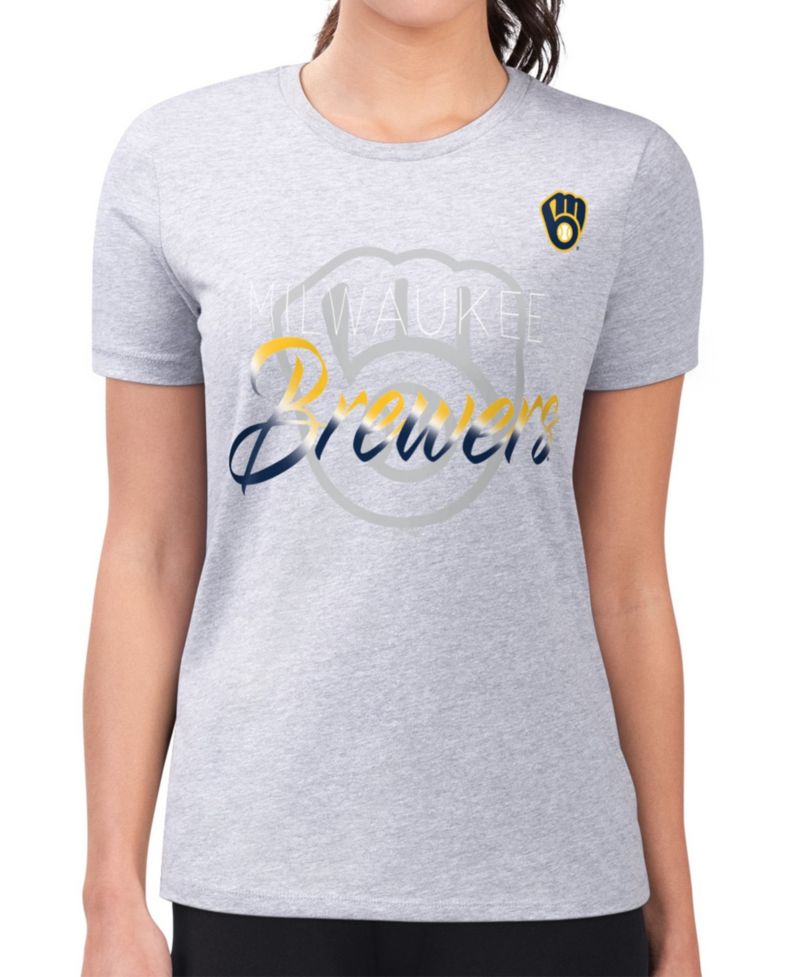 Women's Heather Gray Milwaukee Brewers Super-Slim Fit Lightweight Shadow Logo Graphic T-Shirt