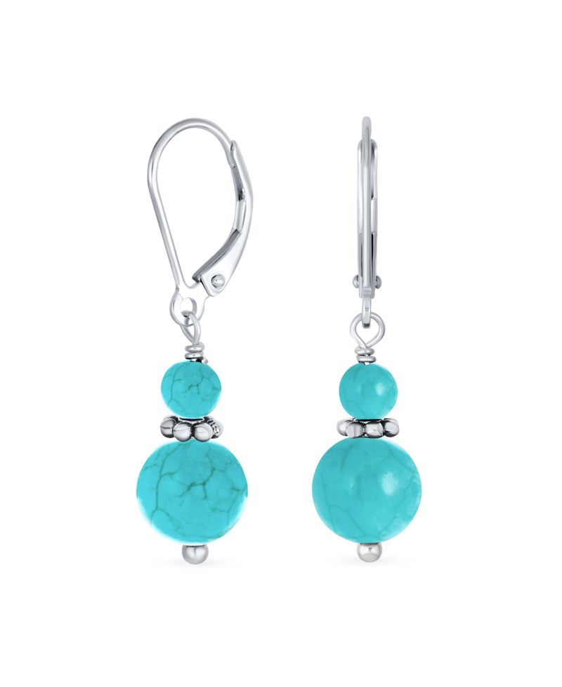Bali Style Green Aventurine Double Bead Dangle Earrings Sterling Silver
