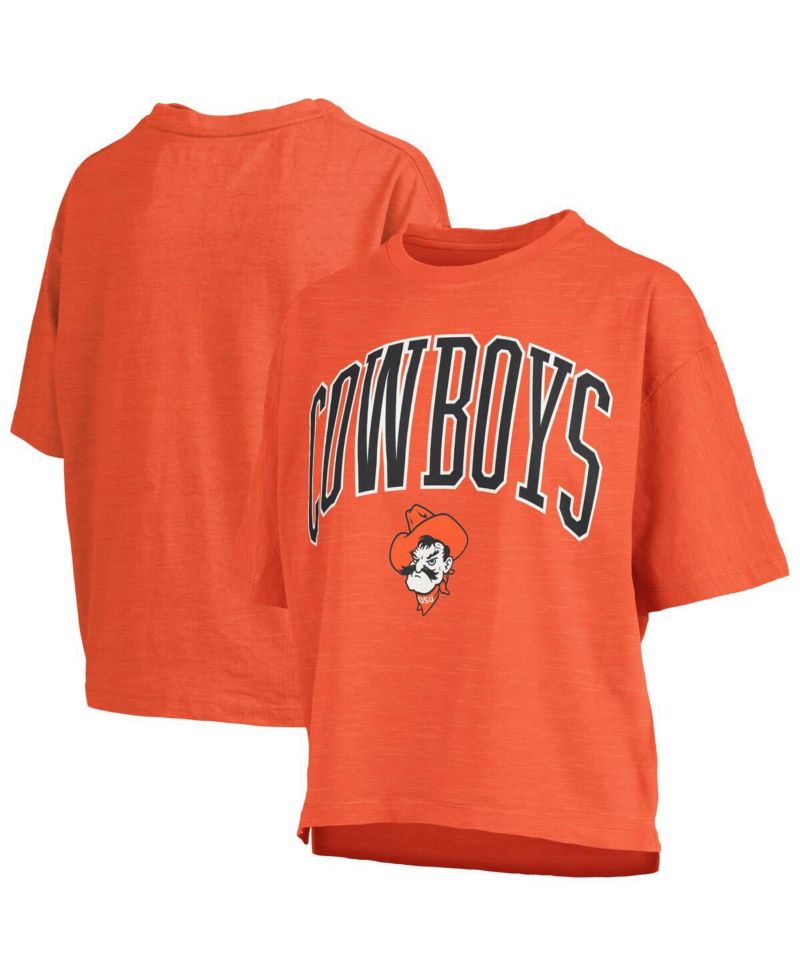 Women's Orange Oklahoma State Cowboys Nelson Arch Over Logo Waist Length Oversized Slub T-Shirt