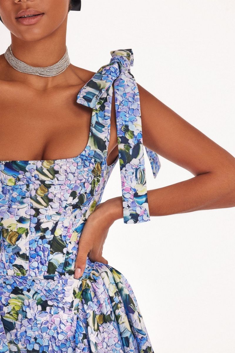 Womens Blue Hydrangea Strapped Maxi Dress