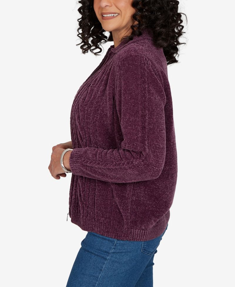 Petite Cable Knit Full-Zip Collared Cardigan