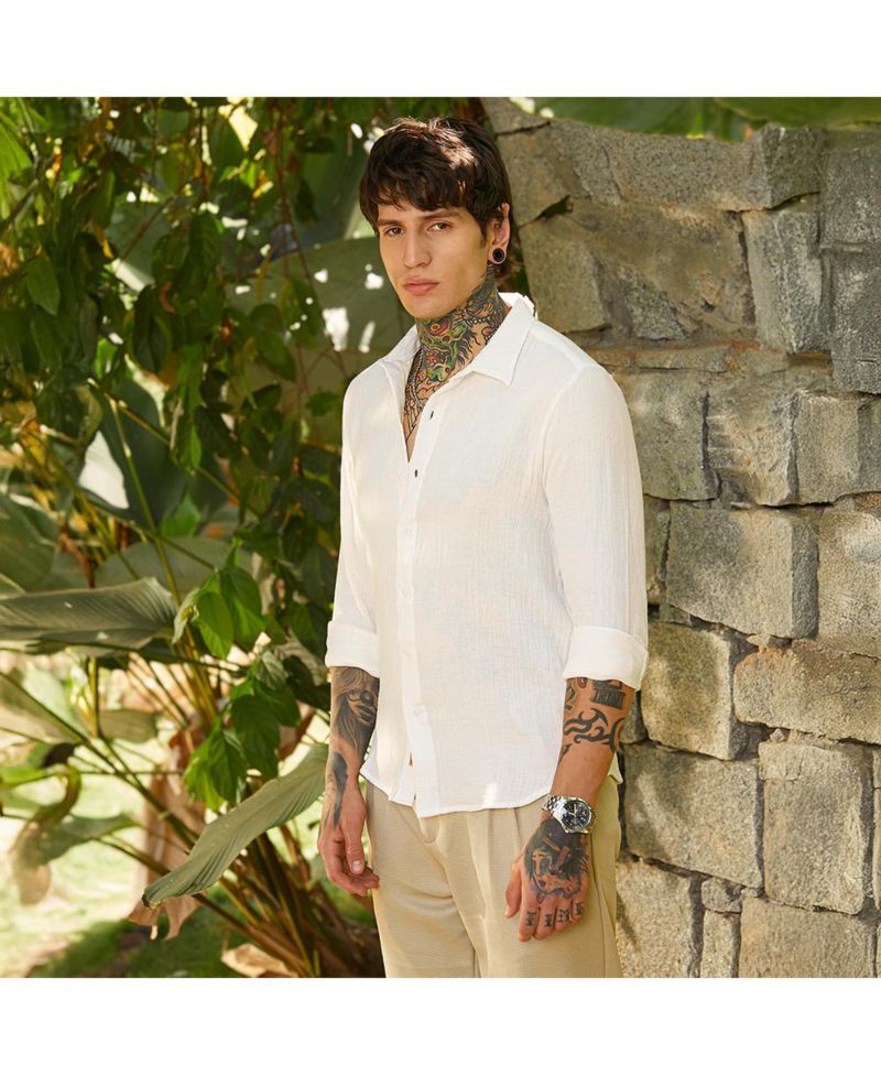 Men's Daisy White Breezy-Weave Shirt
