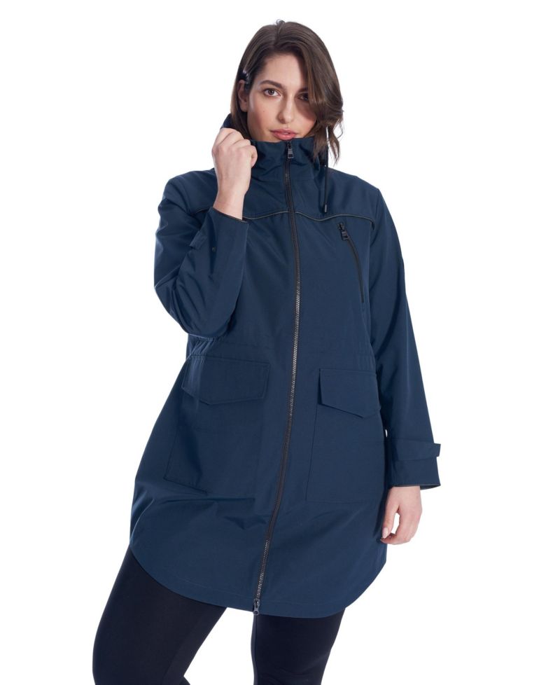 WOMEN'S PLUS SIZE RAIN - WEATHER RESISTANT RAINCOAT WITH DRAWSTRING HOOD