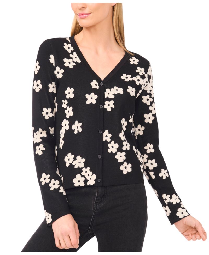 Women's Flower Jacquard Cardigan Sweater