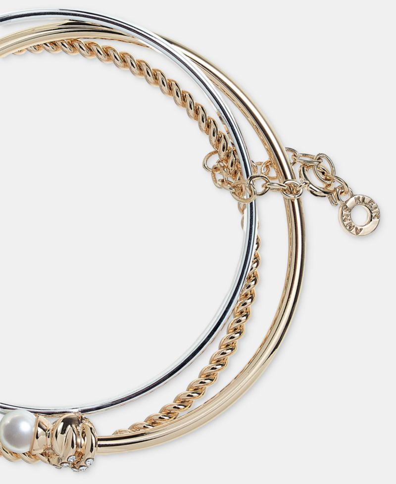 Two-Tone Boxed 3-Pc. Metal Imitation Pearl Bangle Bracelet Set