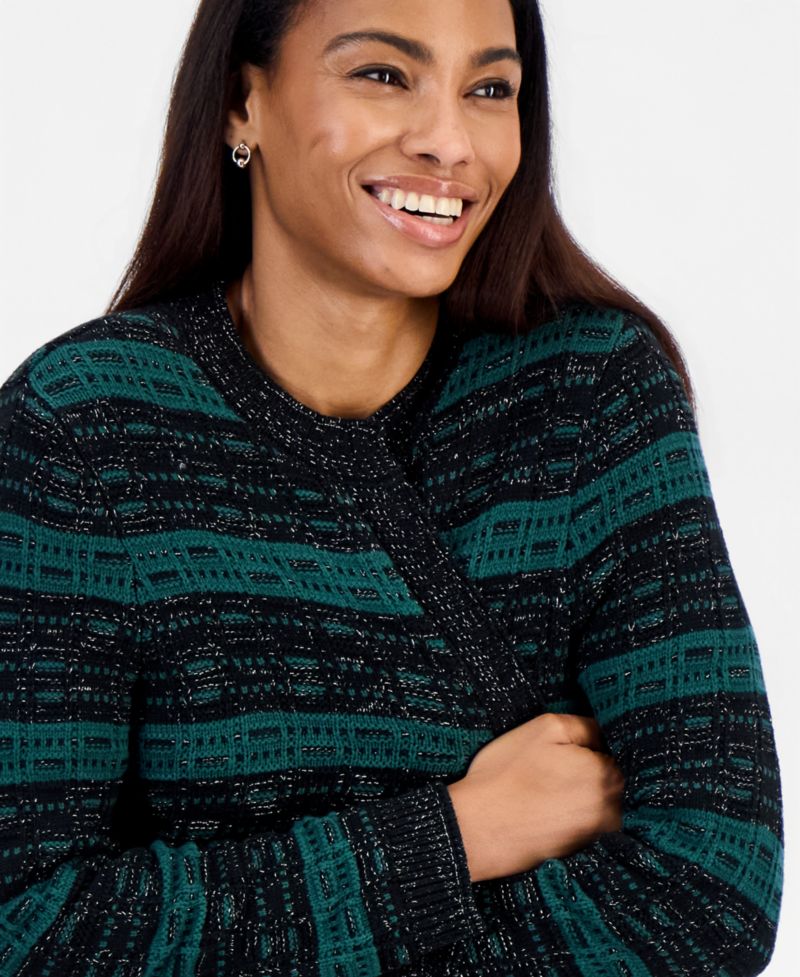 Petite Colorblock Stripe Cardigan Sweater
