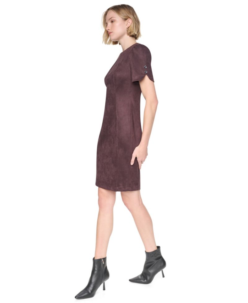Women's Short-Sleeve Faux Suede Sheath Dress