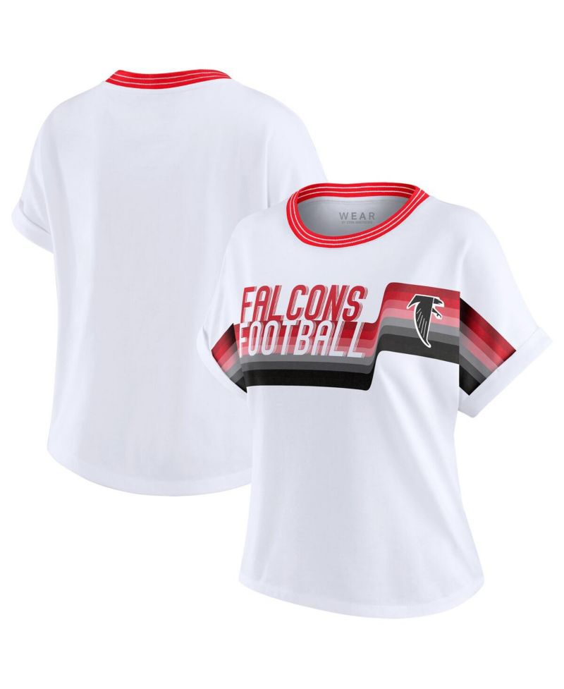 Women's White Atlanta Falcons Cropped Center Stripe Dolman T-Shirt