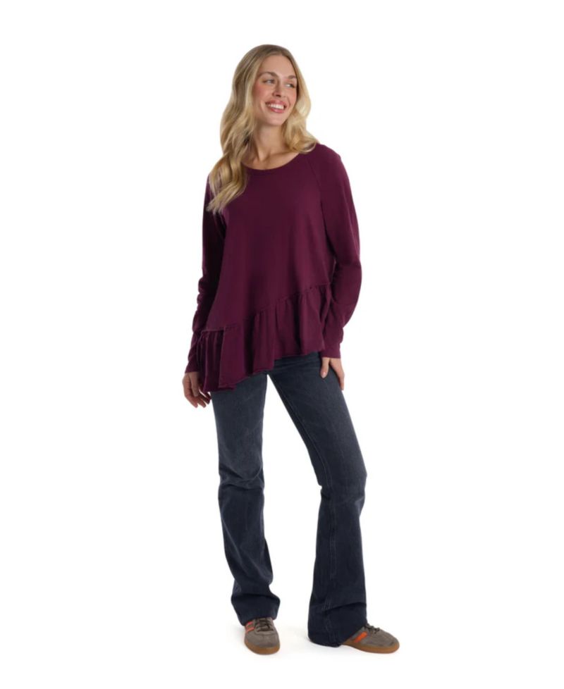 Women's Clothing Raglan Long Sleeve Asymmetric Peplum
