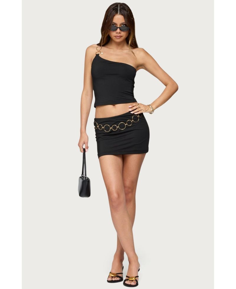 Womens Ashlyn Ring Chain One Shoulder Top