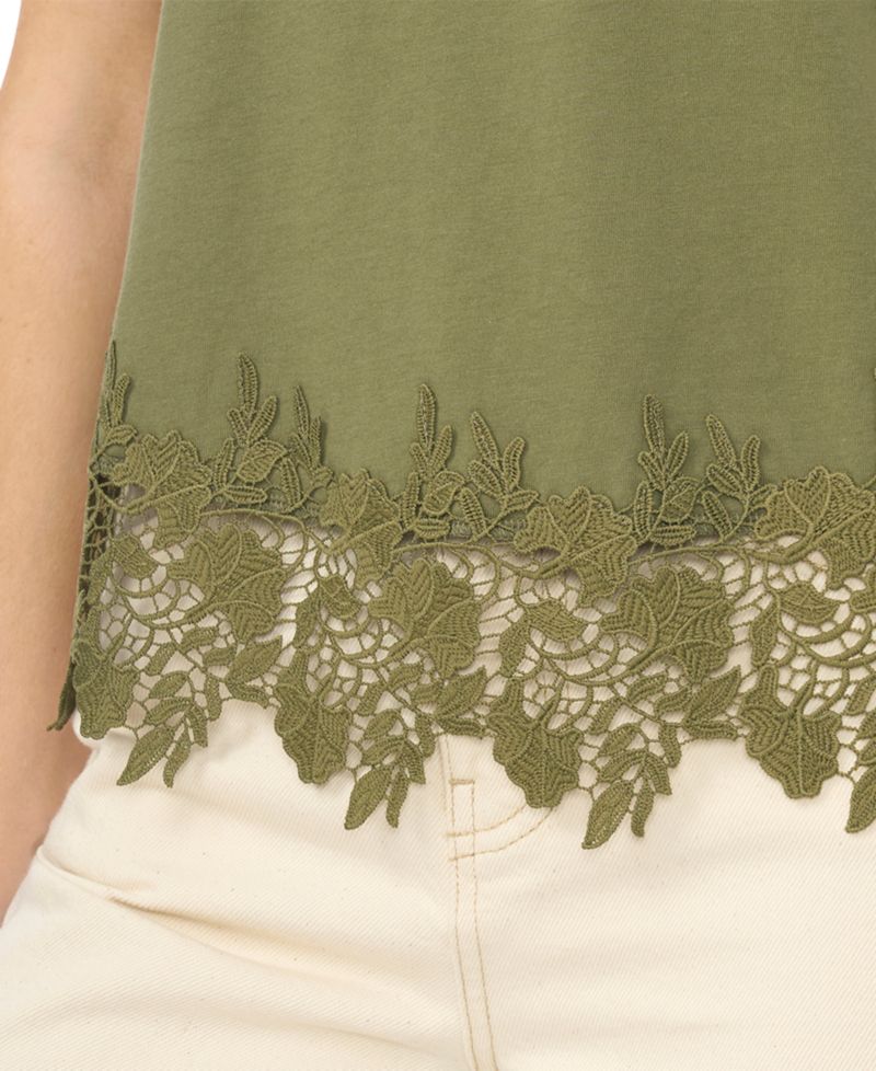 Women's Cropped Boxy Tee With Lace Trim T-Shirt