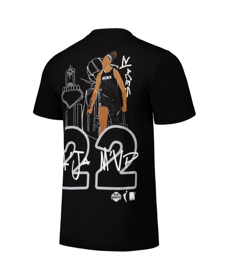 Men's and Women's round21 A'ja Wilson Black Las Vegas Aces Player Illustration T-Shirt