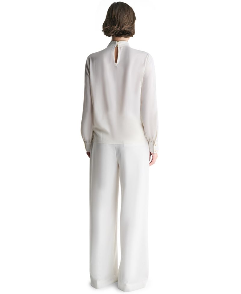 Women's Tie-Neck Embroidered Back-Keyhole Blouse