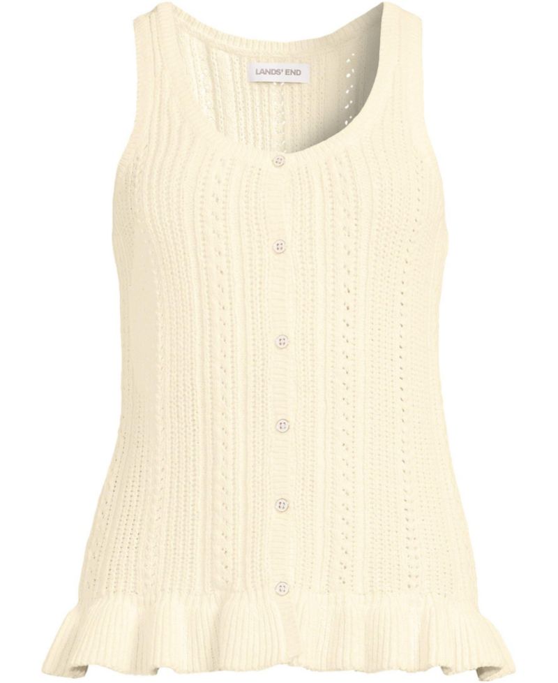 Women's Cotton Boucle Ruffle Hem Sleeveless Sweater