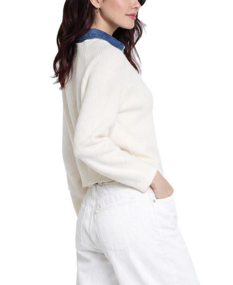 Women's Nash Ribbed-Knit Denim Long-Sleeve Sweater