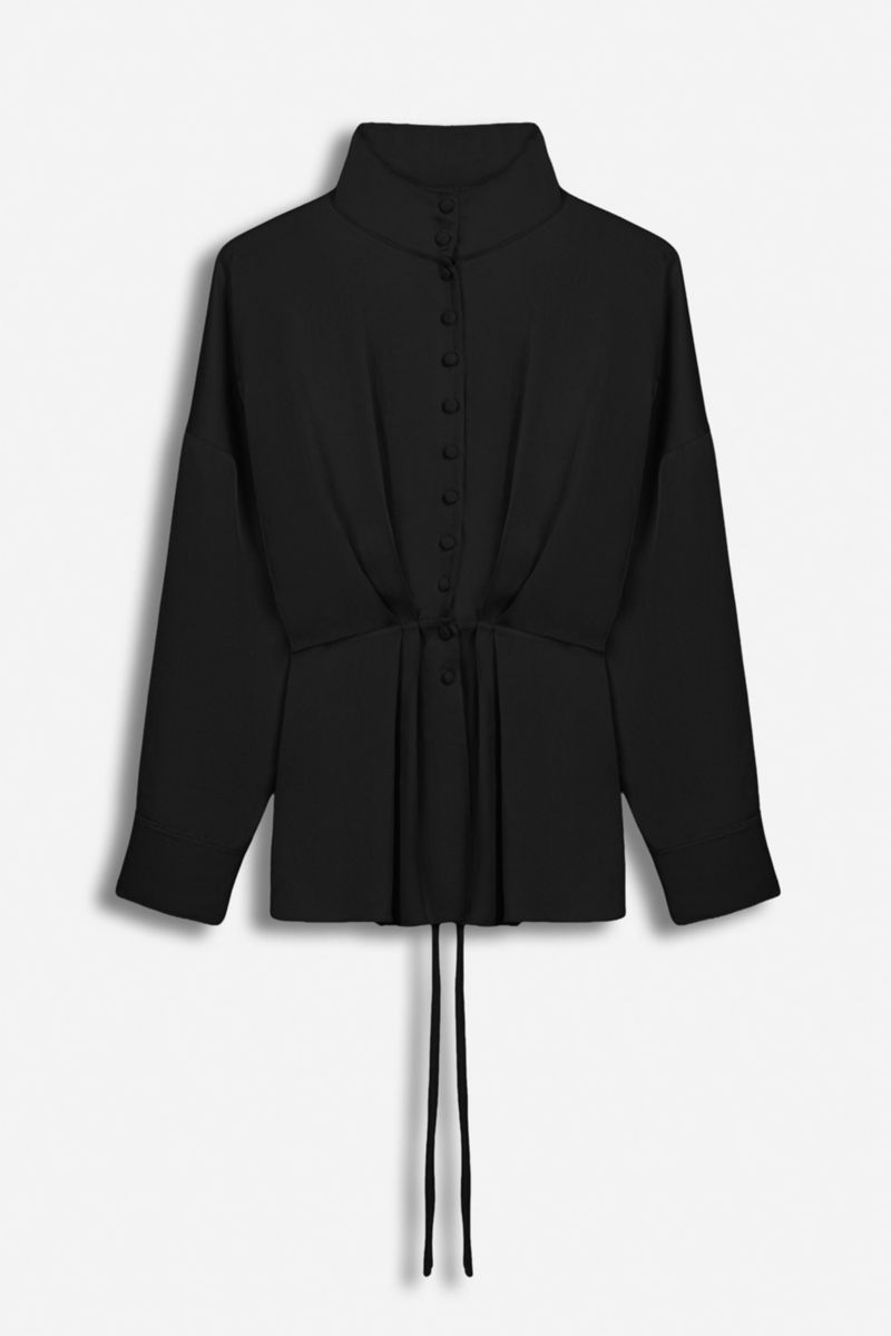 Women's Long-Sleeve Button-Up Tie-Detail Blouse