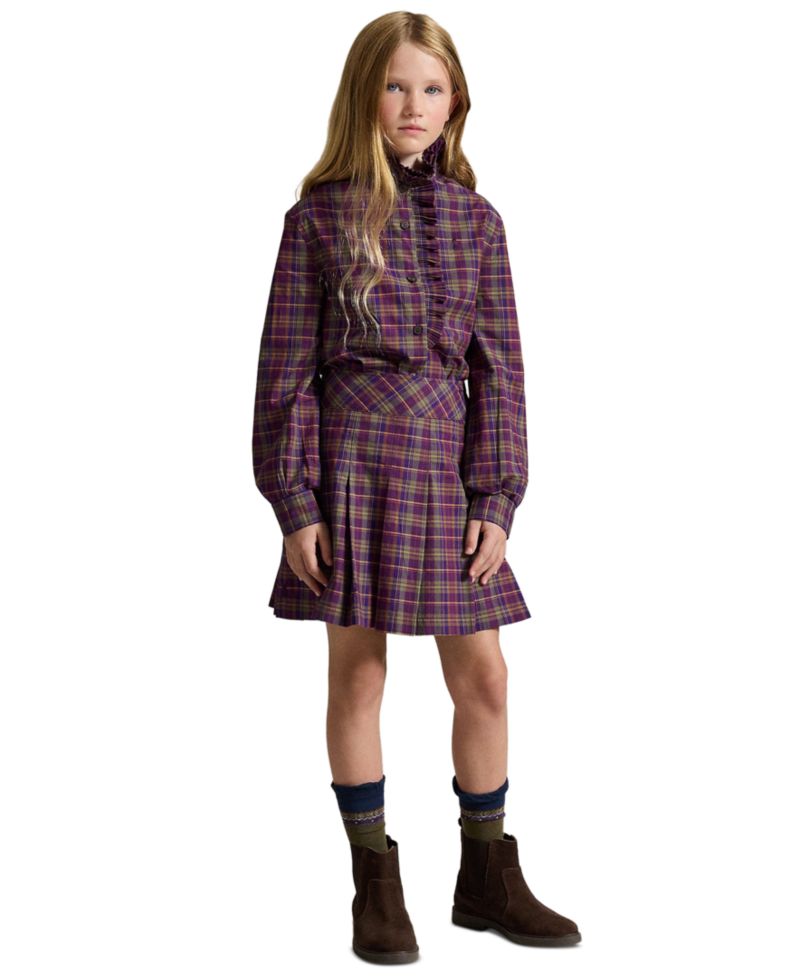 Girls' 7-16 Plaid Pleated Cotton Poplin Skirt