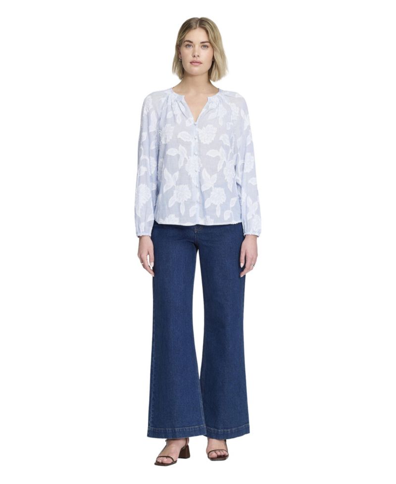 Women's Ivie Floral-Print Button-Through V-Neck Long-Sleeve Blouse