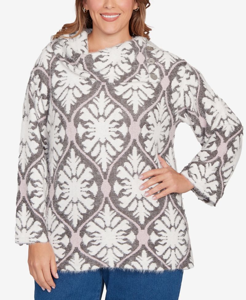 Plus Size Medallion Jacquard Sweater Knit Top