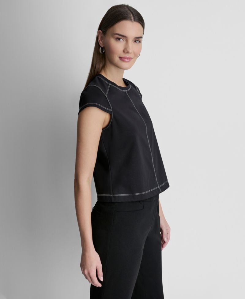 Women's City Ponte Knit Cap-Sleeve Crew Neck Top