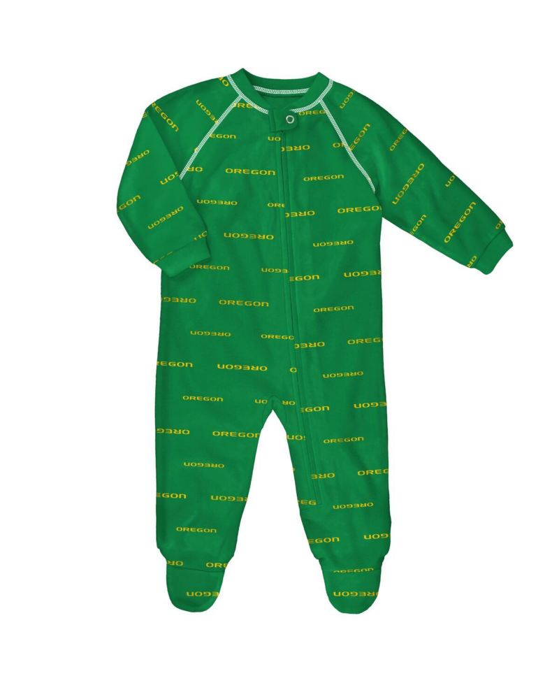 Baby Boys and Girls Green Oregon Ducks All-Over Print Raglan Full-Zip Coverall