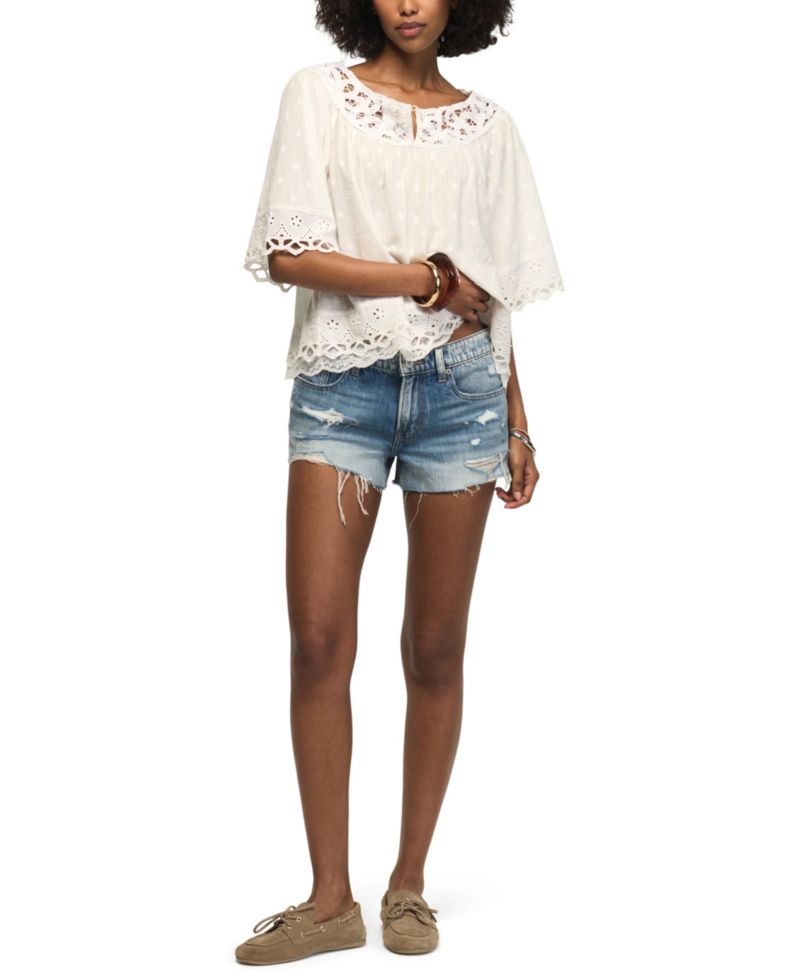 Women's Notch-Neck Lace Detail Top