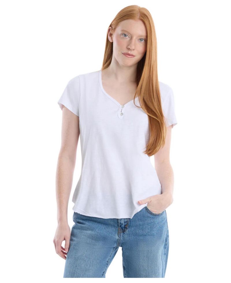 Women's V-Neck Henley Short Sleeve Tee