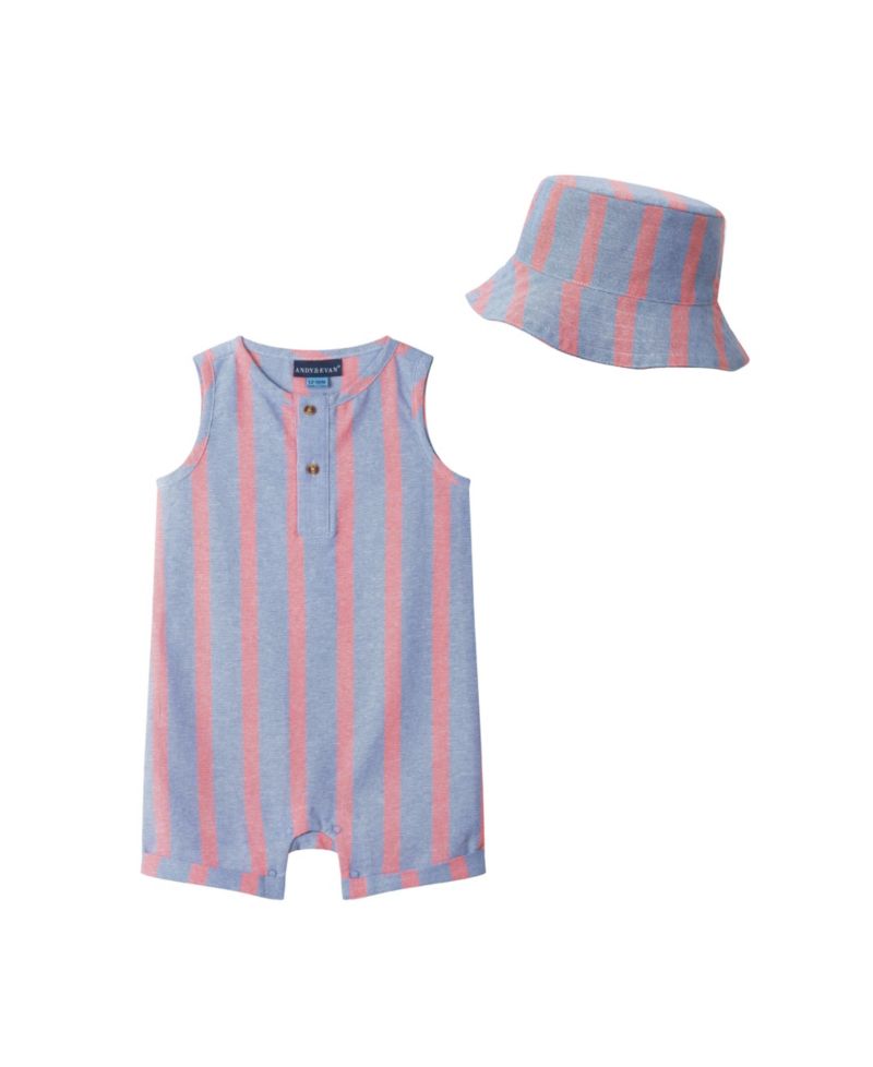 Baby Boys Sleeveless Henley Romper and Hat Set